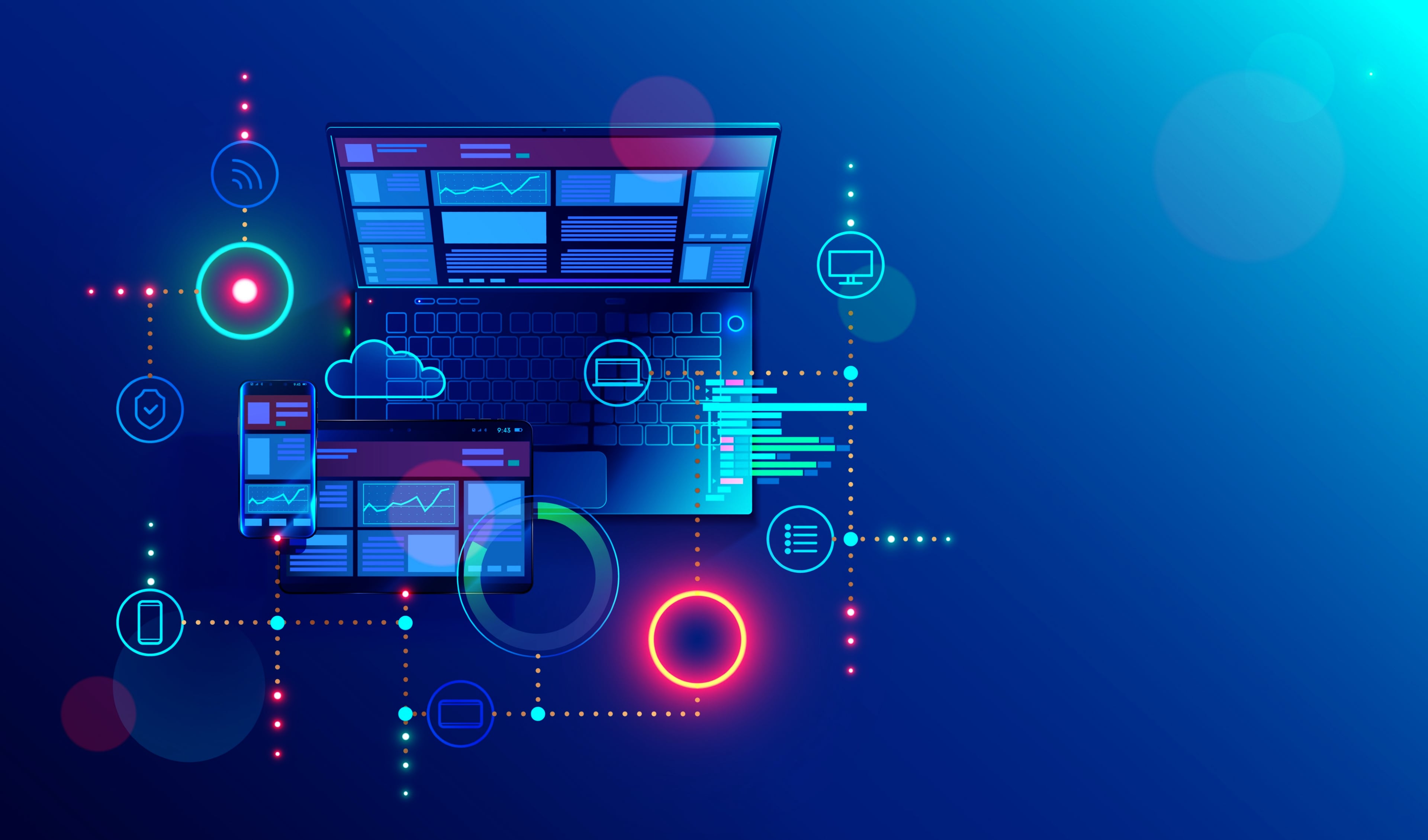 The software company MyNP3 Next Generation analyzes the requirements of your business and gives you the appropriate solutions in the form of websites,applications,applications,databases,network management,dot net framework,social media management and e-shops.Image Description:various devices